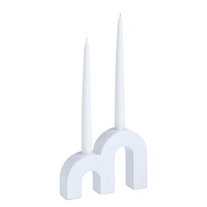 White Ceramic Double Arch Taper Candle Holder